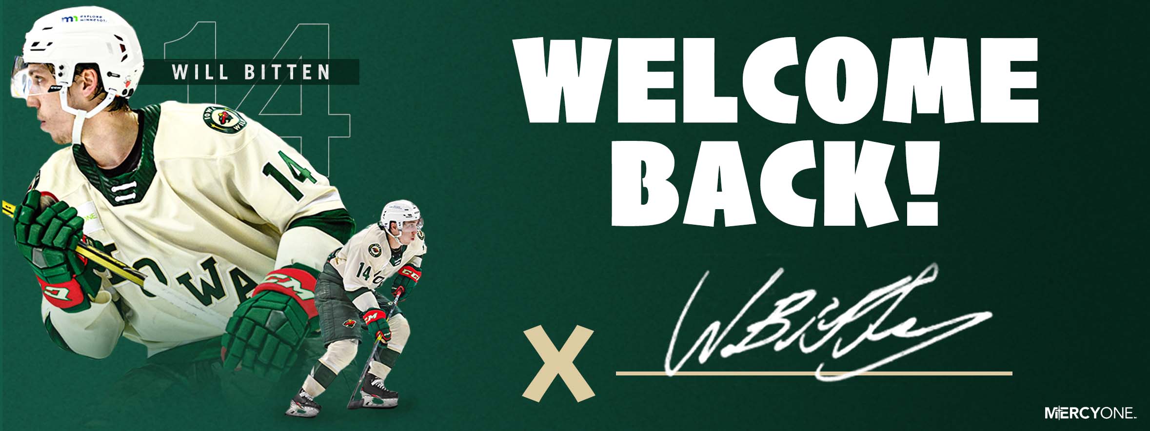 MINNESOTA WILD SIGNS FORWARD WILL BITTEN TO A ONE-YEAR, TWO-WAY CONTRACT